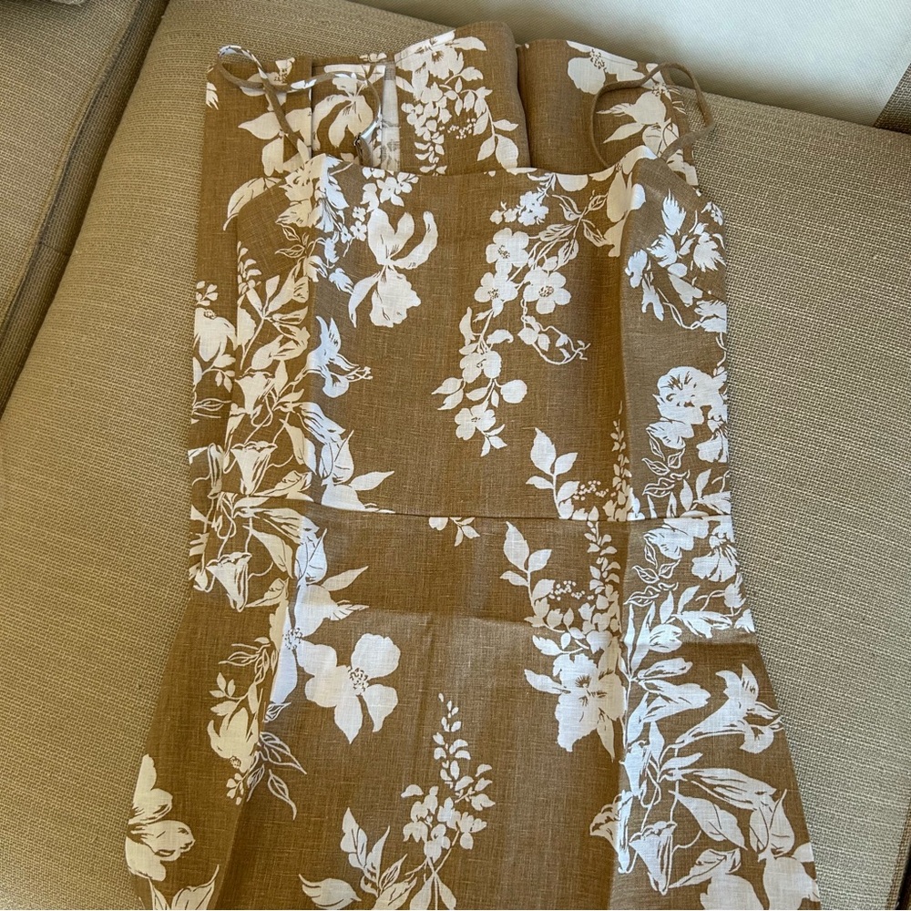BEST Reformation Frankie Linen Midi Dress - Dune Tan White Floral Wedding - Picture 7 of 11